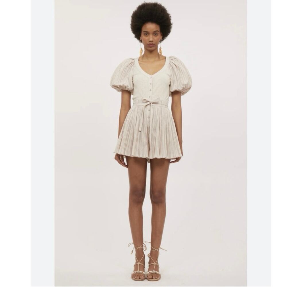 Ulla Johnson Cream Pleated Puff-Sleeve Romper
